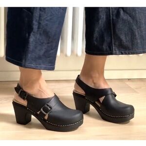Calou Stockholm clogs Astrid slingback black leather size 40 US 9 like new